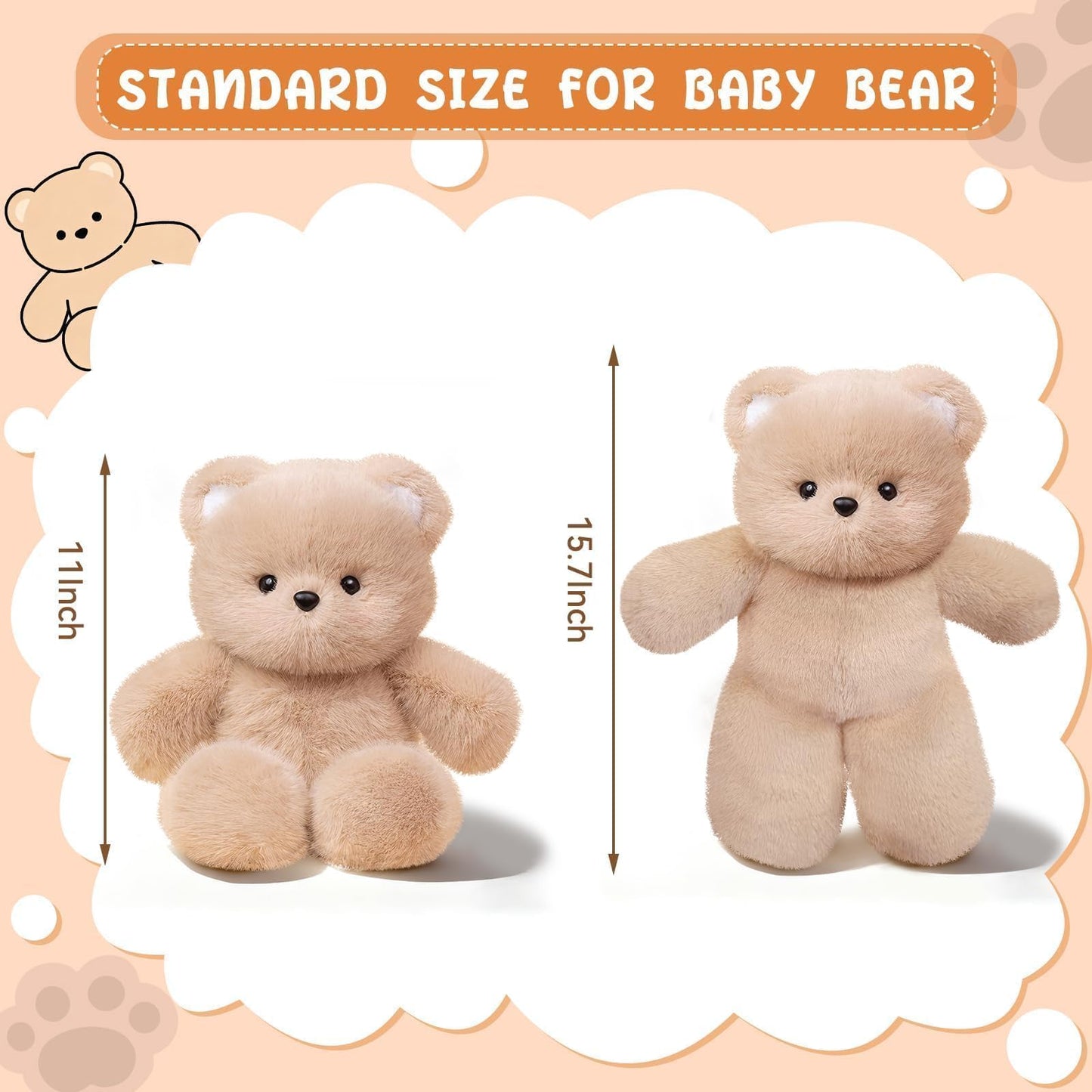 FPYWO Teddy Bear Stuffed Animal, 16 Inch Cute Plushies Huggable Brown Bear Plush Toys Birthday Gift for Girls Boys Kids