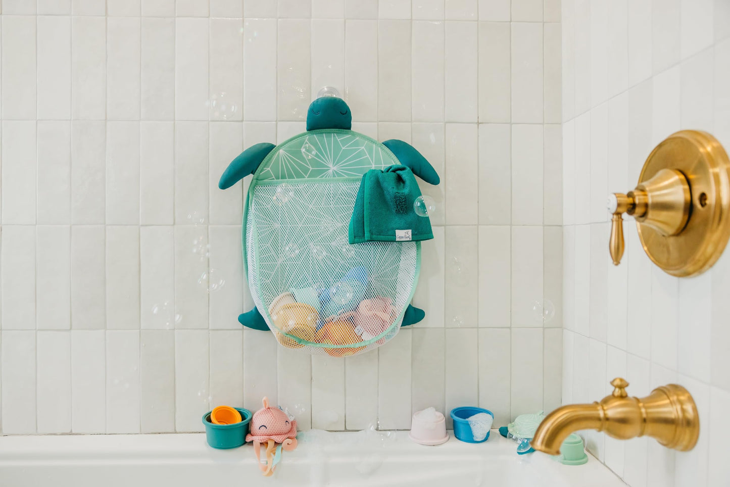 Copper Pearl Oceana Extra-Large Mesh Bath Toy Holder with Suction Cups: Quick-Dry Bath Toy Storage Net for Bathtub