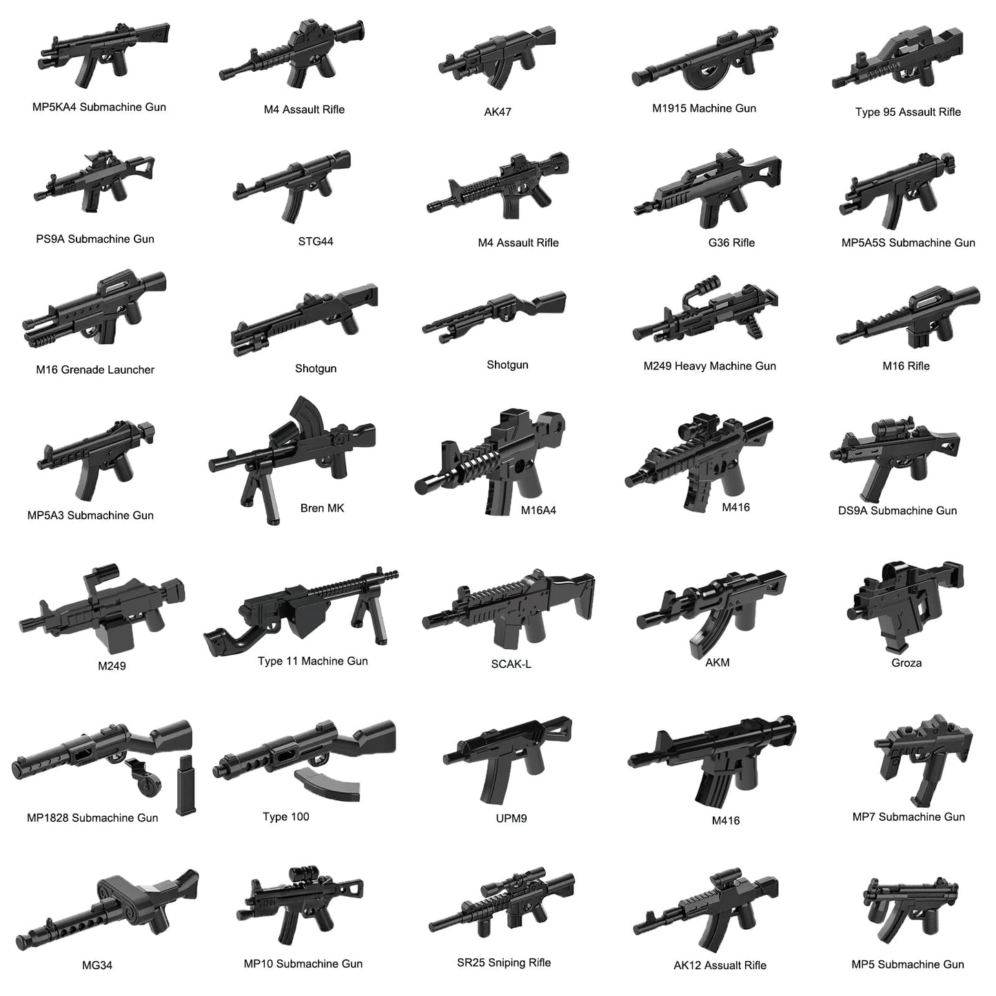 Pamvava Military Weapons Pack WW2 Army Accessories Set for Figures, 280+ Pieces SWAT Soldier Brick Guns and Armor, Compatible with Major Brands