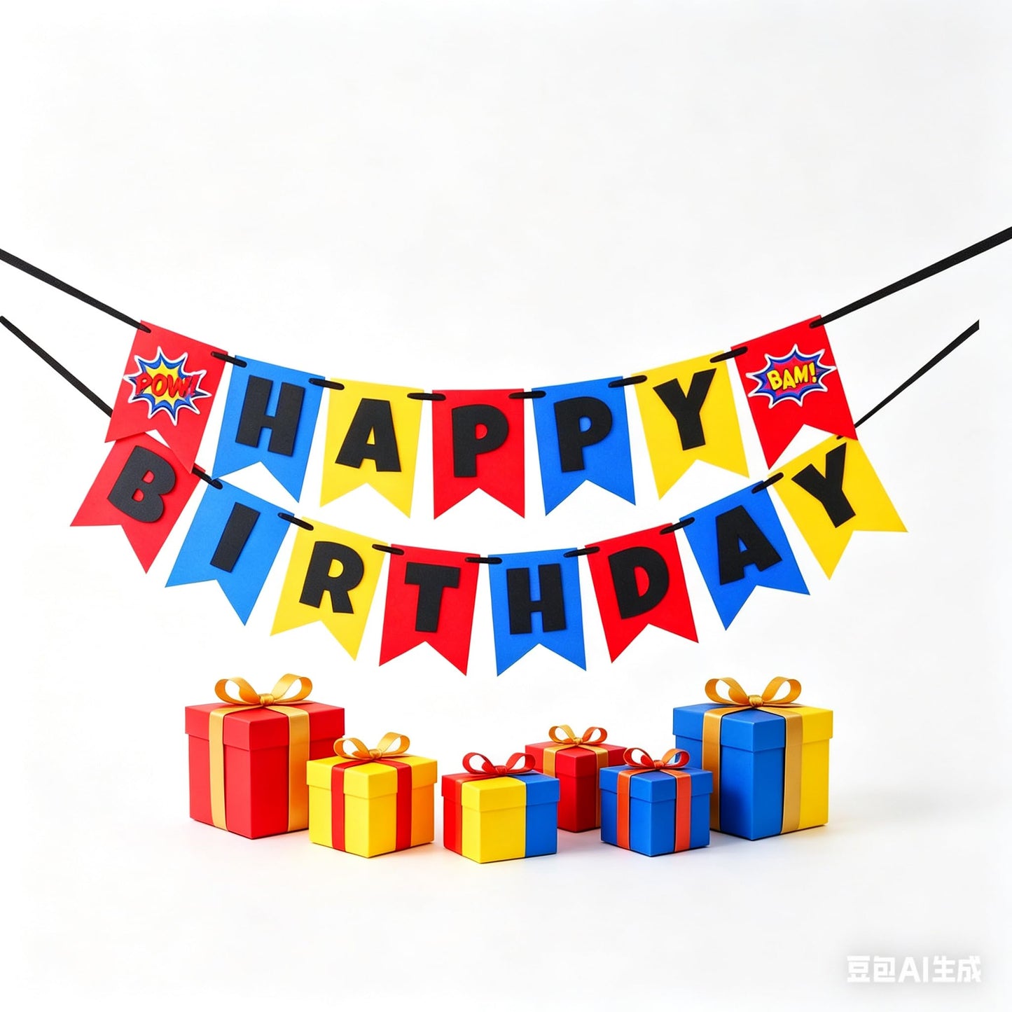 Superhero Happy Birthday Banner, Pre-Strung No Assembly
