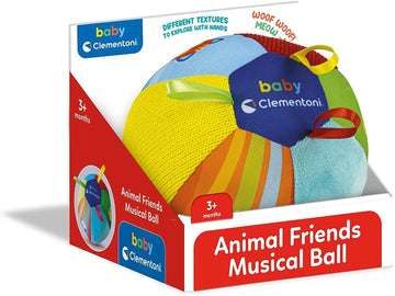 Clementoni Fabric for Babies, Musical Animals, Soft Musical Ball for Crawling, Children 3 Months+, Multicoloured, 17464