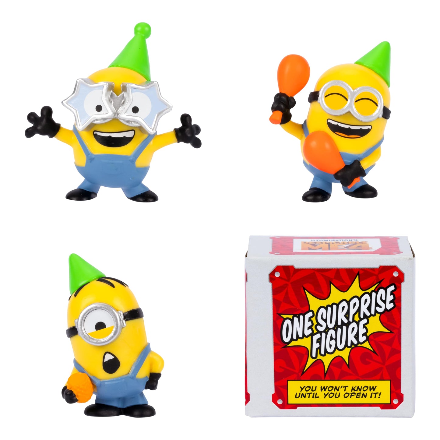 Minions Despicable Me 4-4 Figure Packs Party Bus Bunch | 2 inch Collectible Figures | Pack Has 3 Figures Visible Plus 1 Surprise Figure Hidden