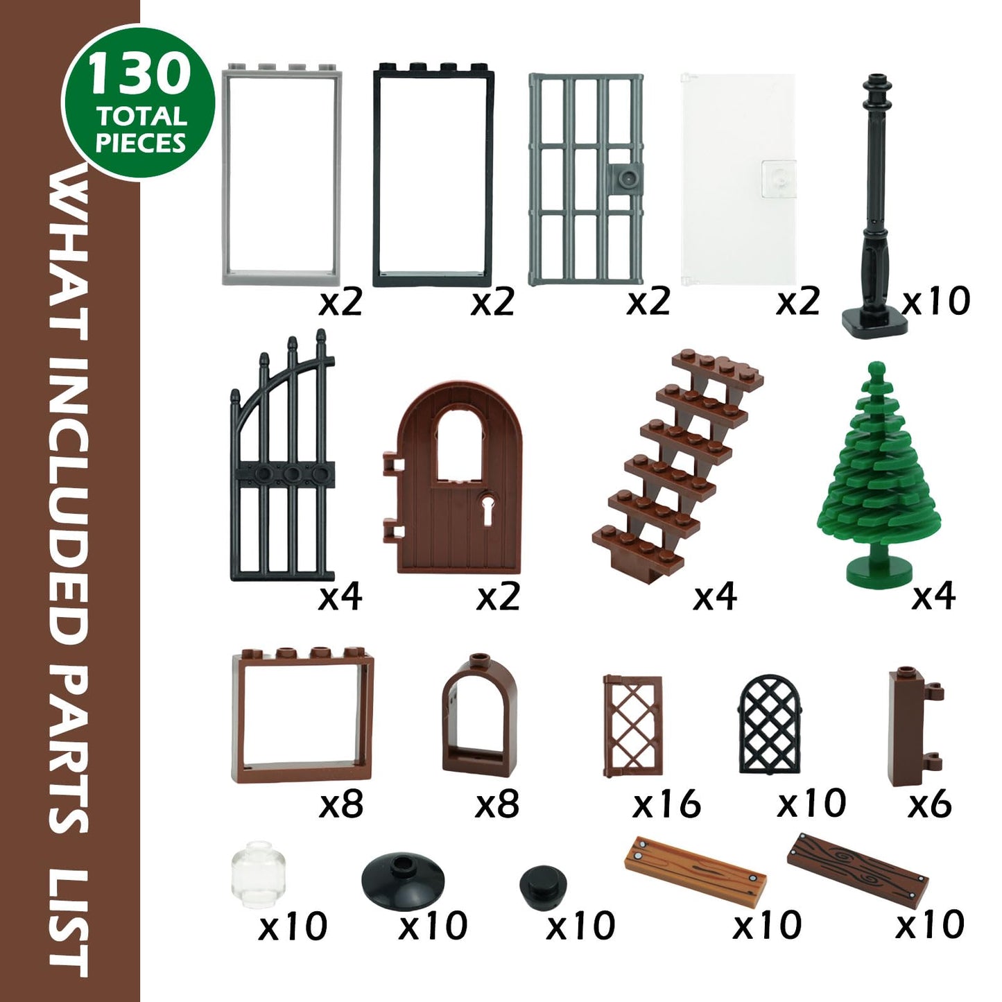 BroTex Doors Windows Accessories Bricks Pieces, City House Parts Garden Classic Road Lamp Light Ladder Gate Castle, Creative DIY Construction