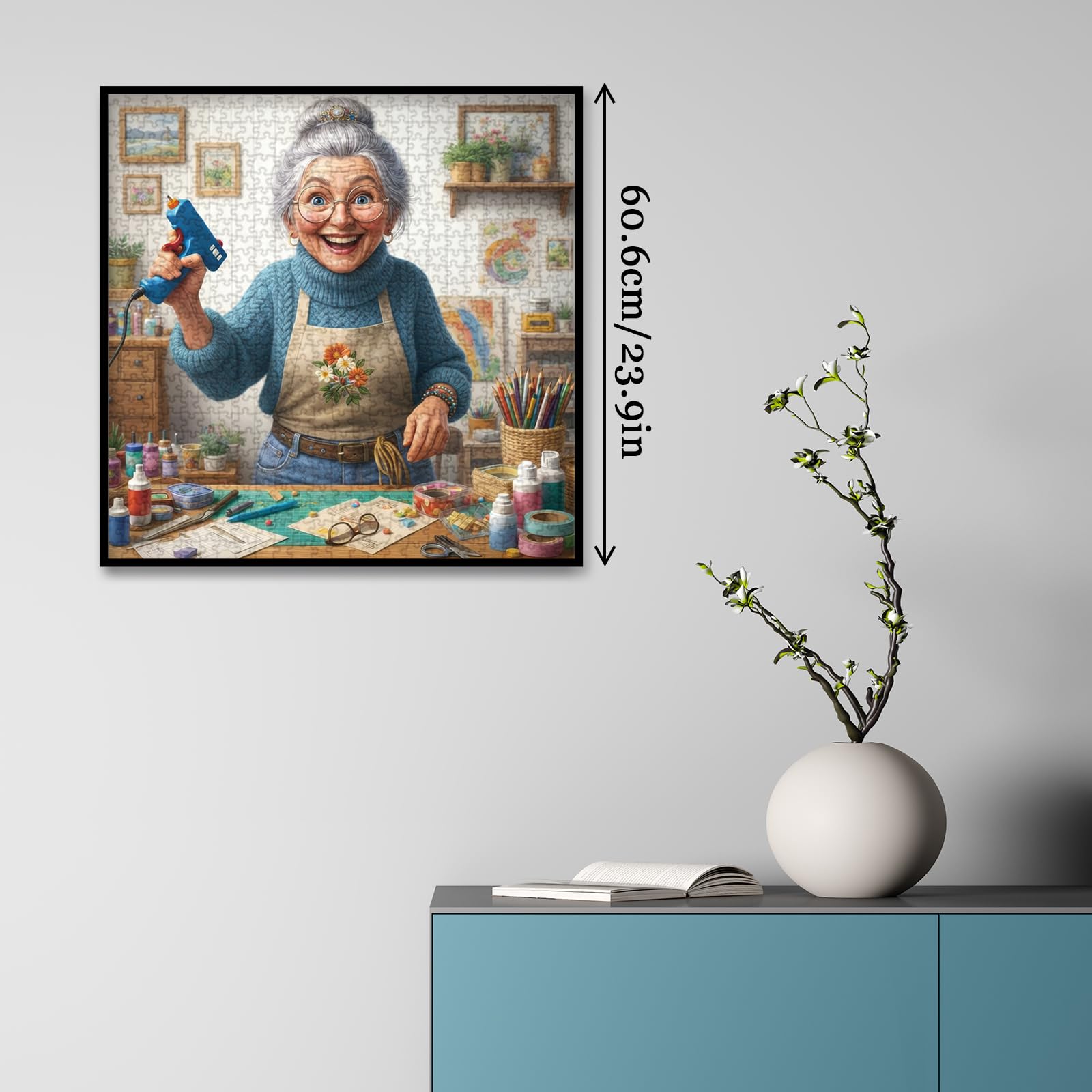 Larkipuzz Funny Grandma Puzzles for Adults 1000 Pieces, Pretty Art Old Women Jigsaw Puzzles, Vintage Cozy Craft Room Painting Puzzle