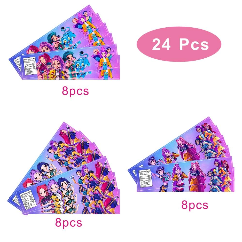 24PCS Demon Hunters Water Bottle Labels Stickers Birthday Party Supplies Party Favors for Kids Birthday Decorations