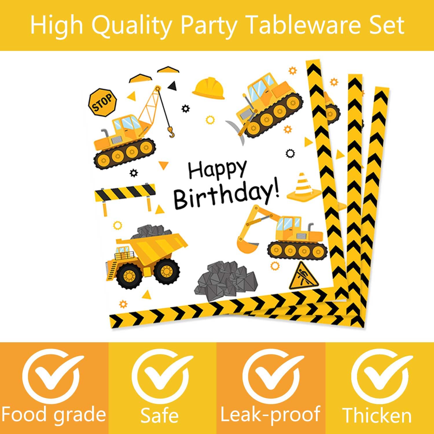 Letromp 80 Pcs Construction 3rd Birthday Decorations Construction Three Years Old Disposable Paper Dinner Plates Napkins Forks Dinnerware for Dump