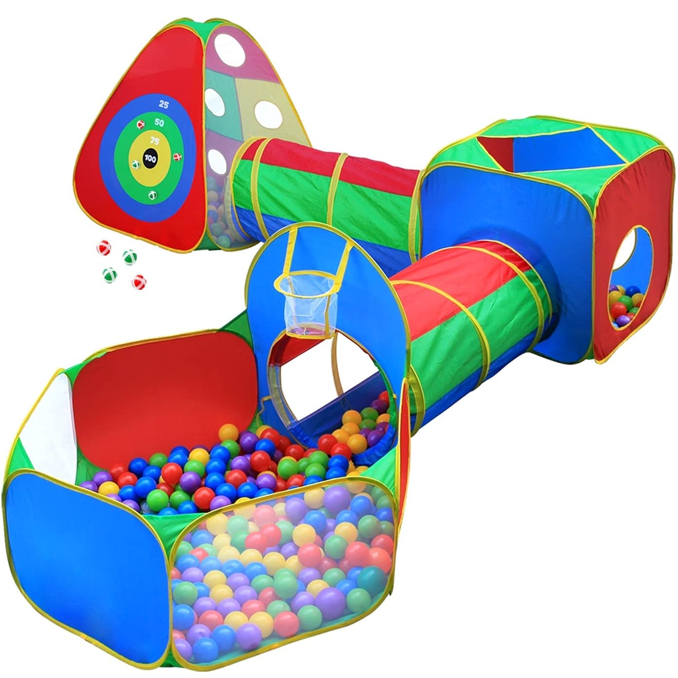Hide N Side 5pc Kids Ball Pit Tents and Tunnels, Toddler Jungle Gym Play Tent with Play Crawl Tunnel Toy, for Boys Babies Infants Children, Indoor