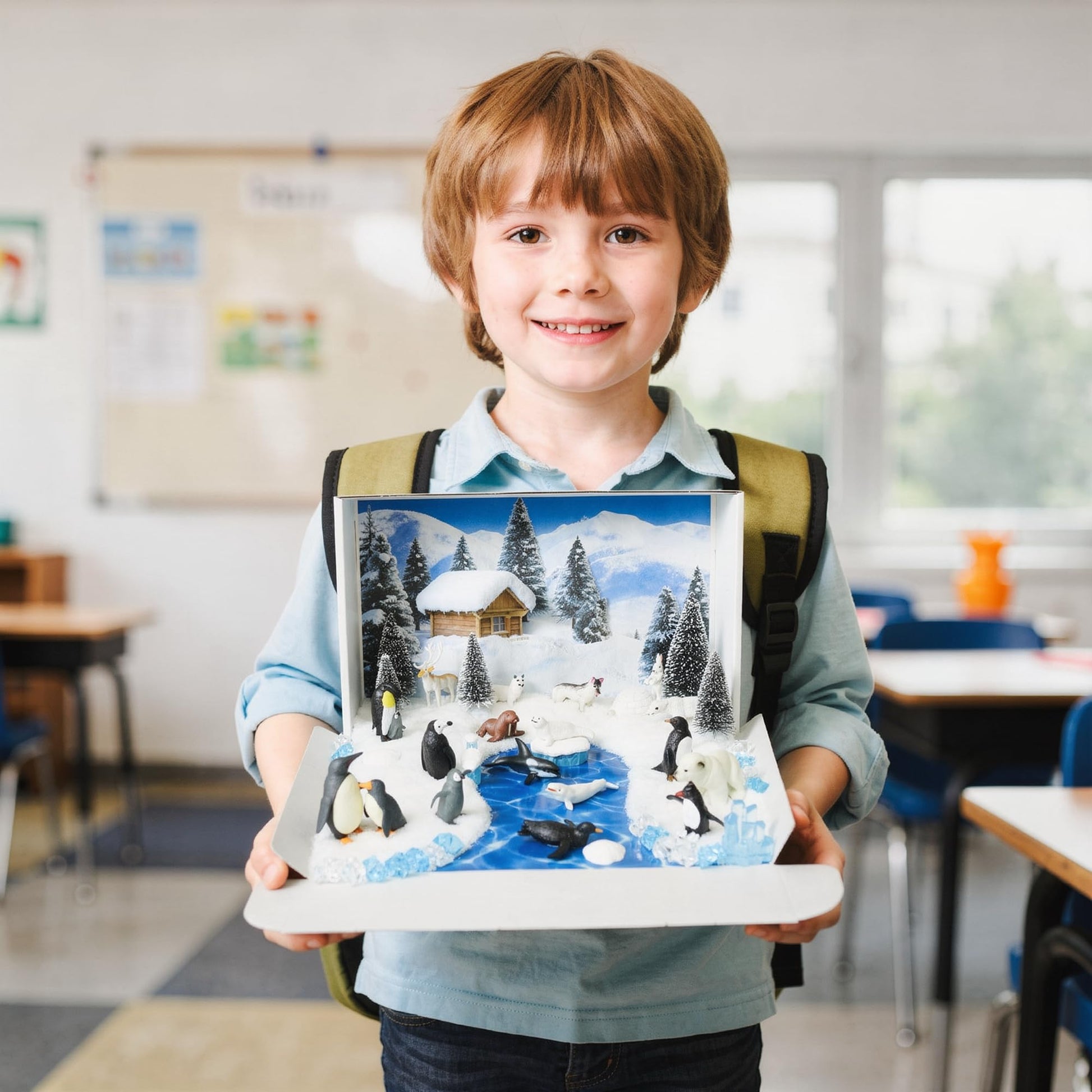33 PCS Arctic Animals Figurines Set, Winter Animals Toy Figures With Display Box, Diorama Project Supplies Include Polar Bear, Penguin, Trees, Igloo