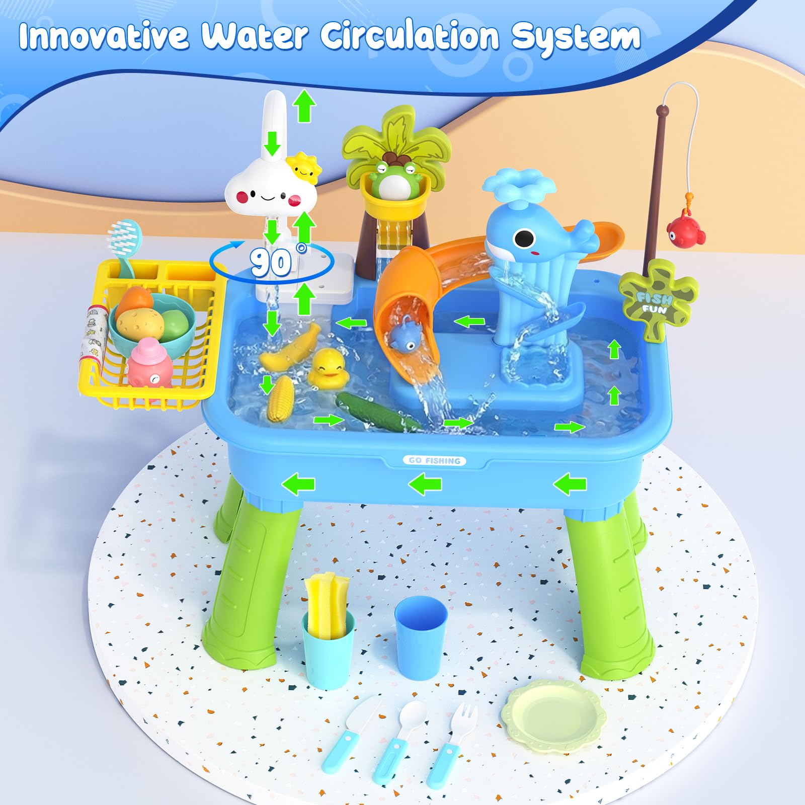 GGRH 2026 Upgraded Water Table for Toddlers 1-3 - Outdoor Toys for Kids Ages 4-8 with Pump, Summer Outside Sensory Activity Pool Toys, Kitchen Play