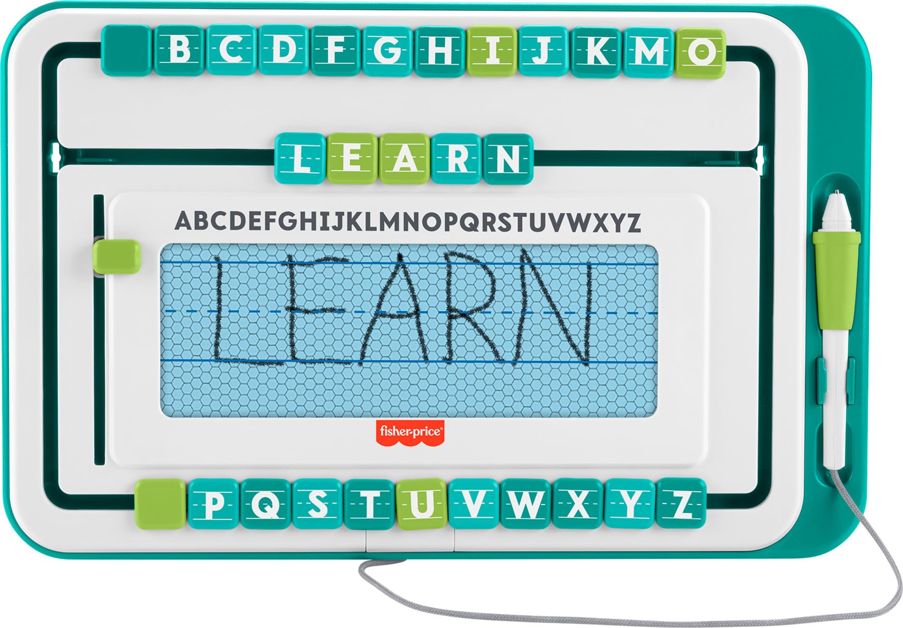 Fisher-Price Preschool Learning Toy Alpha Slide Writer Magnetic Drawing & Writing Tablet with Letter Tracing Tiles for Kids Ages 3+ Years