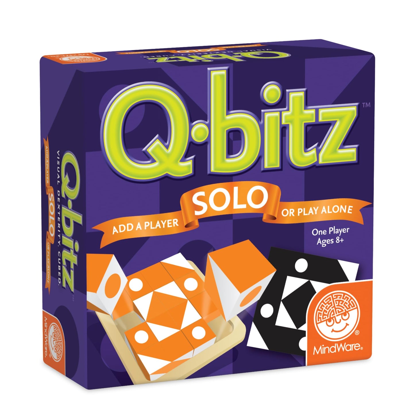 MindWare Q-bitz Solo Visual Puzzle Game, Fast Pattern Matching Logic Game with Cubes and Challenge Cards, Brain Building Activity for Kids Ages 8+