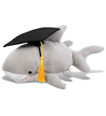 DolliBu Shark Graduation Plush Toy - Soft Huggable Graduation Stuffed Animal Dress Up with Gown and Cap with Tassel Outfit - Gift with Personalization