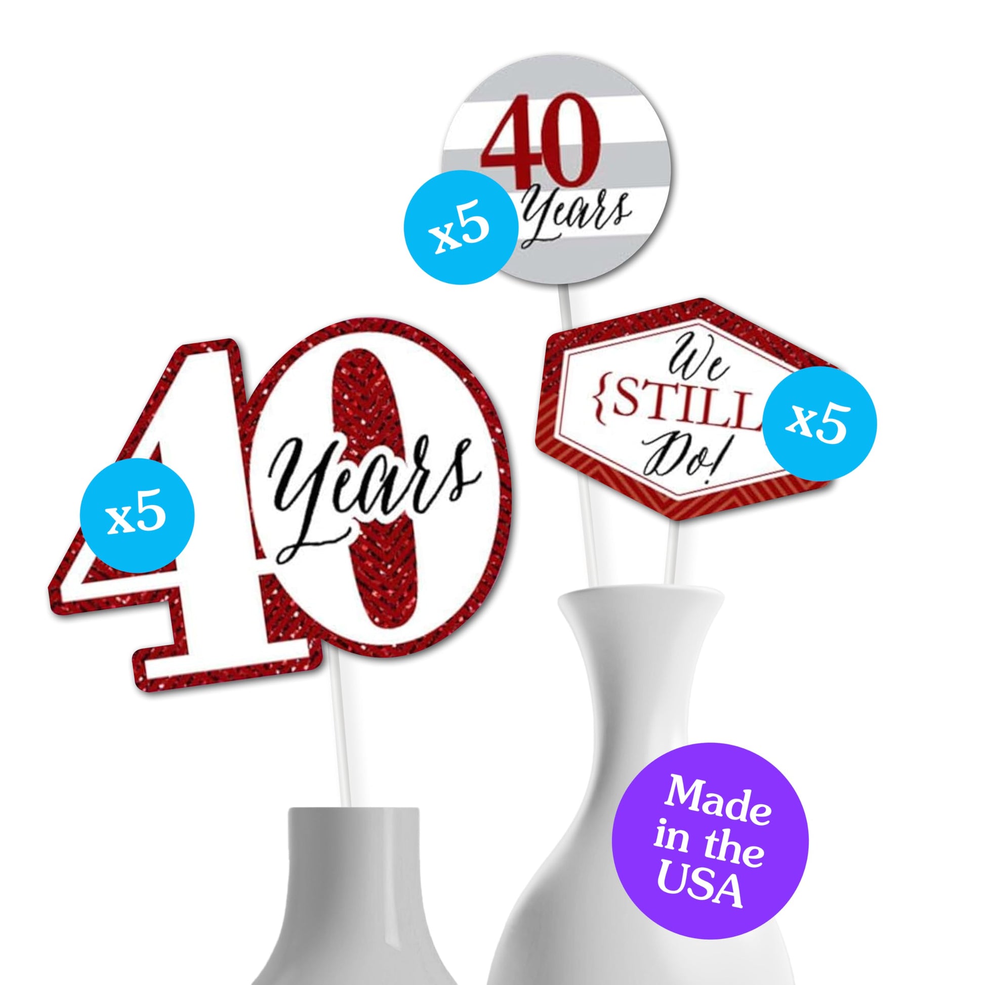 Big Dot of Happiness We Still Do - 40th Wedding Anniversary - Anniversary Party Centerpiece Sticks - Table Toppers - Set of 15