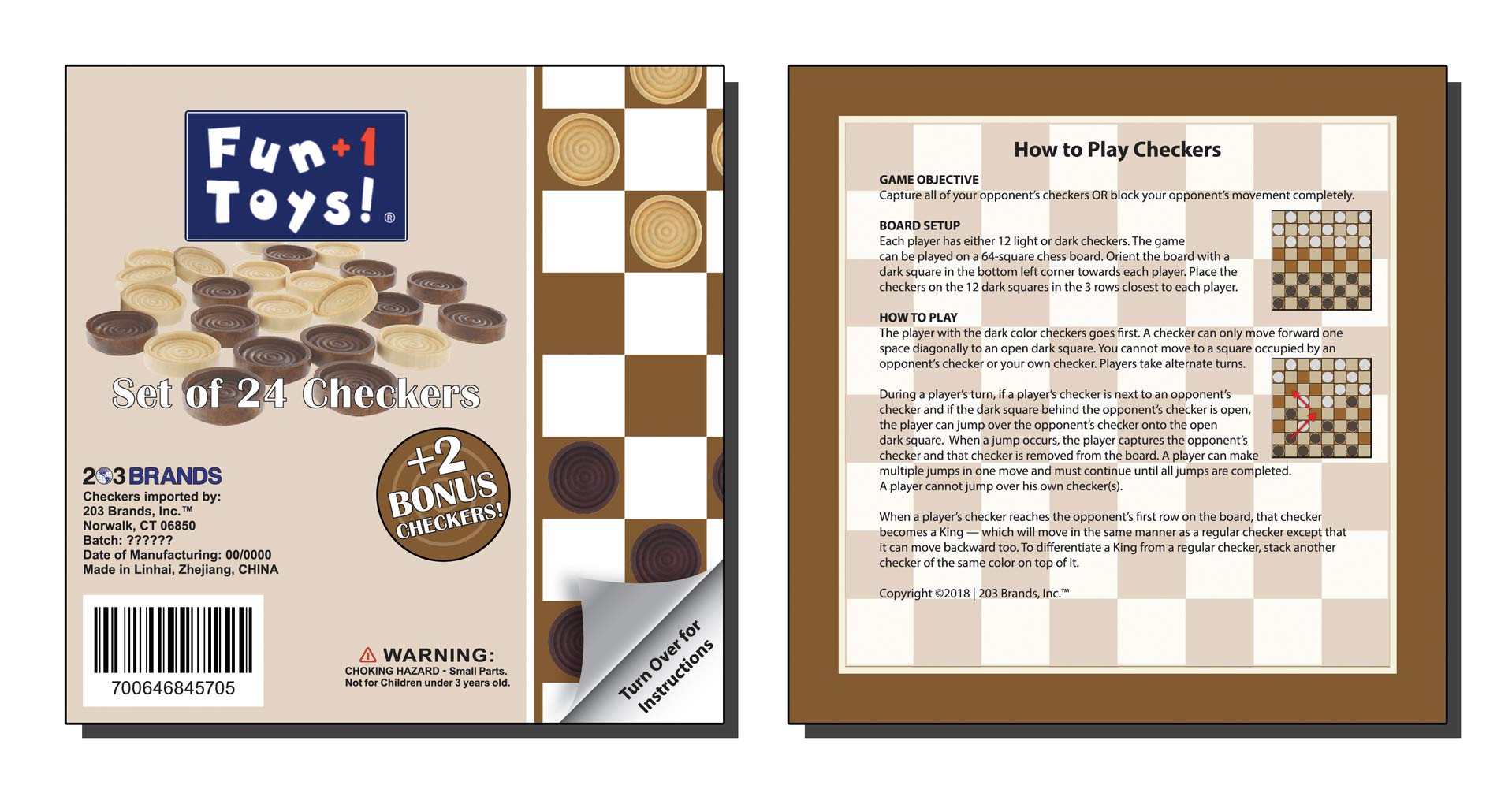 Fun+1 Toys! Classic Wood Checkers Stackable Pieces - Set of 26 Total Checkers Pieces in a Velvet Drawstring Storage Pouch. Each Piece 1.125-Inch Wide