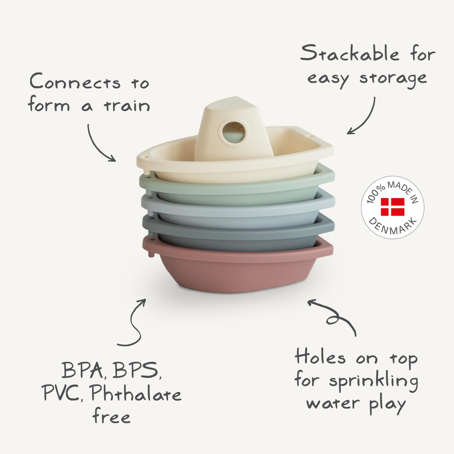 mushie Stackable Bath Boats Floating Toy (Original) | Made in Denmark
