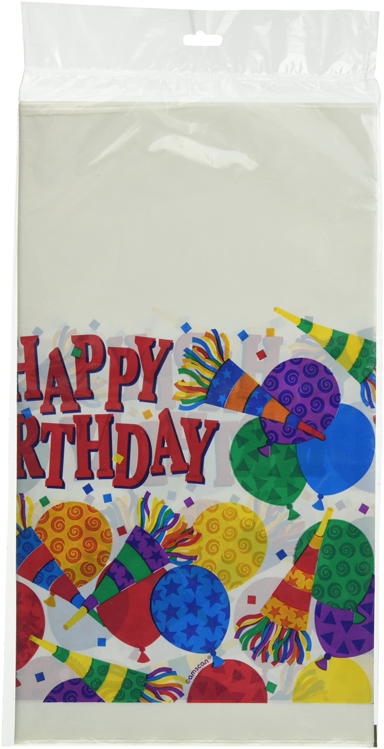 Colorful Birthday Horns Plastic Table Cover - 54" x 84" (1 Piece) - Vibrant, Fun & Reusable - Perfect for Any Birthday Celebration