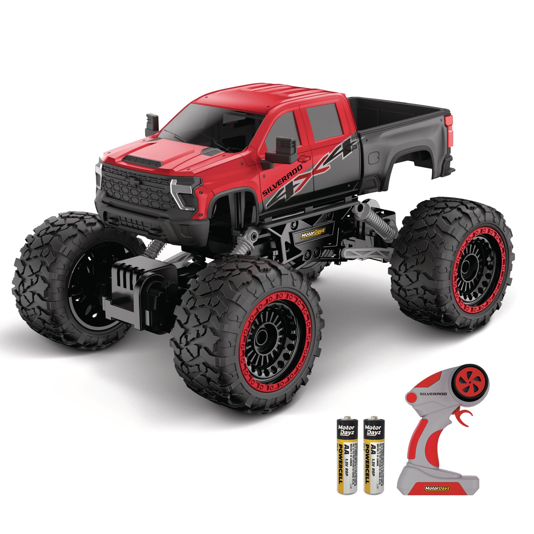 Motor Dayz RC 4WD Heavy Metal Chevrolet Silverado Truck - 1:14 Scale Remote Control Car, Stamped Metal Body, 2.4GHz Full-Function Radio Control, USB