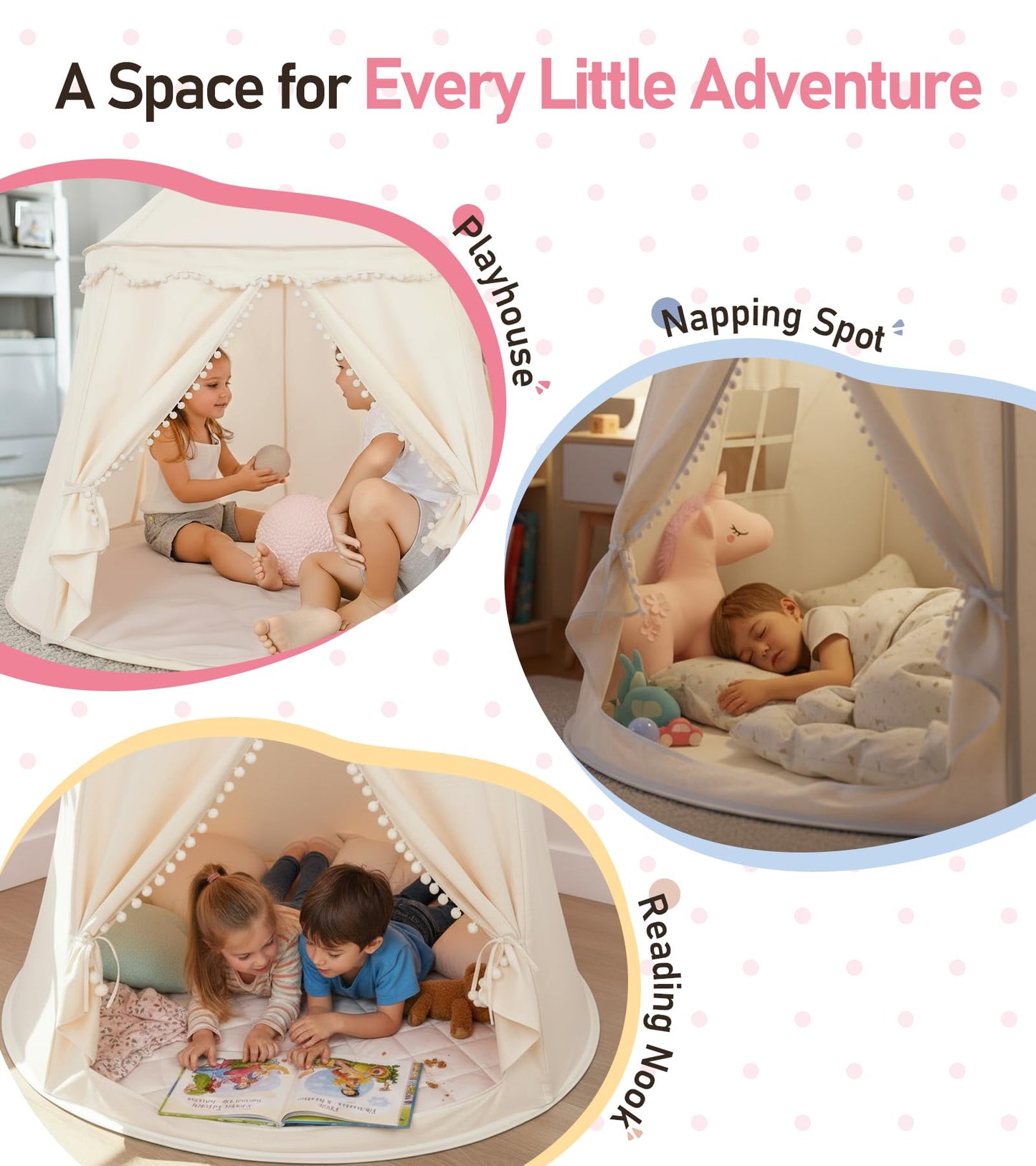 Play Tent, Large Playhouse Kids Castle Play Tents with Carry Bag, Indoor Outdoor Game Tent, Portable Children Yurt Tents, Birthday Gift for Boys