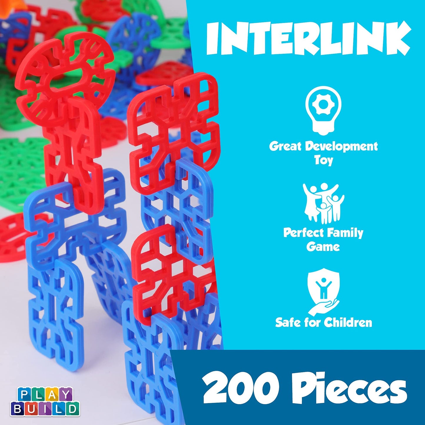 Play Build Interlinks Connector Building Toys, Interlocking Stem Toys for Boys and Girls, Baby and Toddler Toys, Creative Construction Stem Building