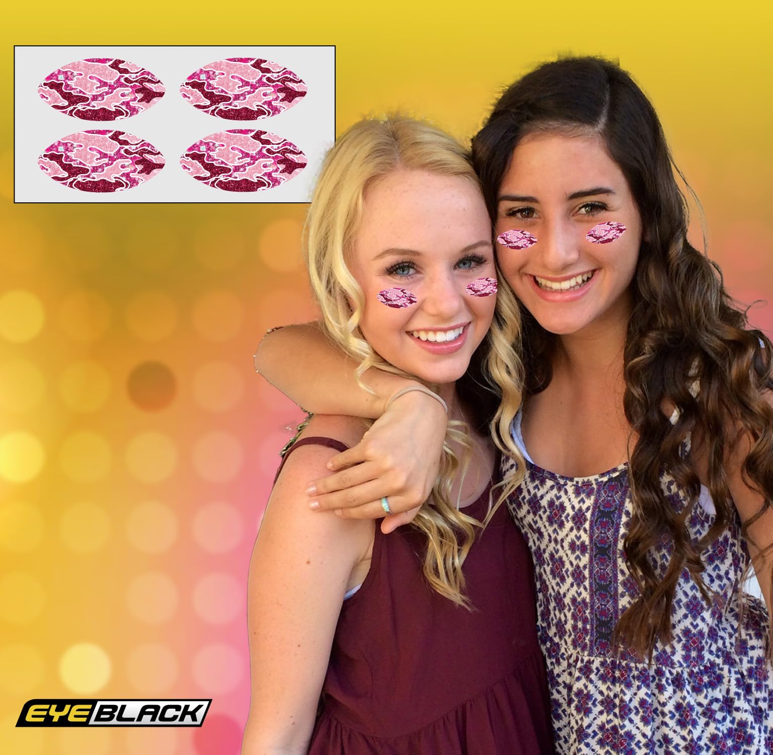 EyeBlack Glitter Pink Camo Face Stickers - 8 Oval Shaped Stickers - Easy to Use Decals for Festivals, Parties, Cowboy
