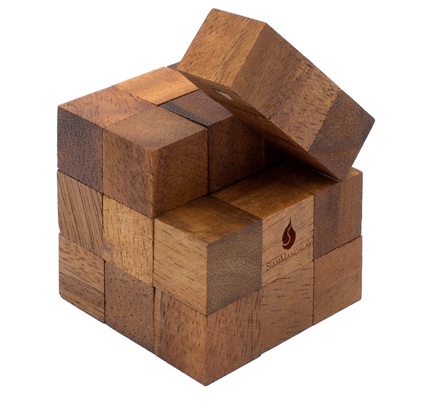 SiamMandalay Snake Cube Puzzle: Wooden 3D Brainteaser Puzzle for Adults STEM Skill Builder Interlocking Game, Educational Problem-Solving Game
