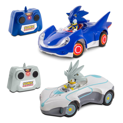 NKOK 1/28 Scale 2.4GHz RC Sonic 2PK RC Sonic & Silver; Officially Licensed; Full Function Radio Control; Detailed 6.5” Vehicle and Character; Grippy