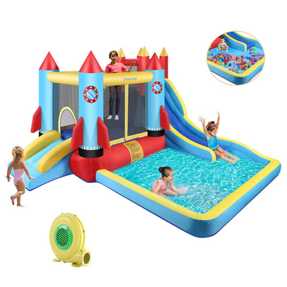DREAMVAN Kids Bounce House with Blower Inflatable Bounce Houses Double Slide Climbing Wall and Ball Pit/Pool Splash Big Bouncy House Bouncing Rocket