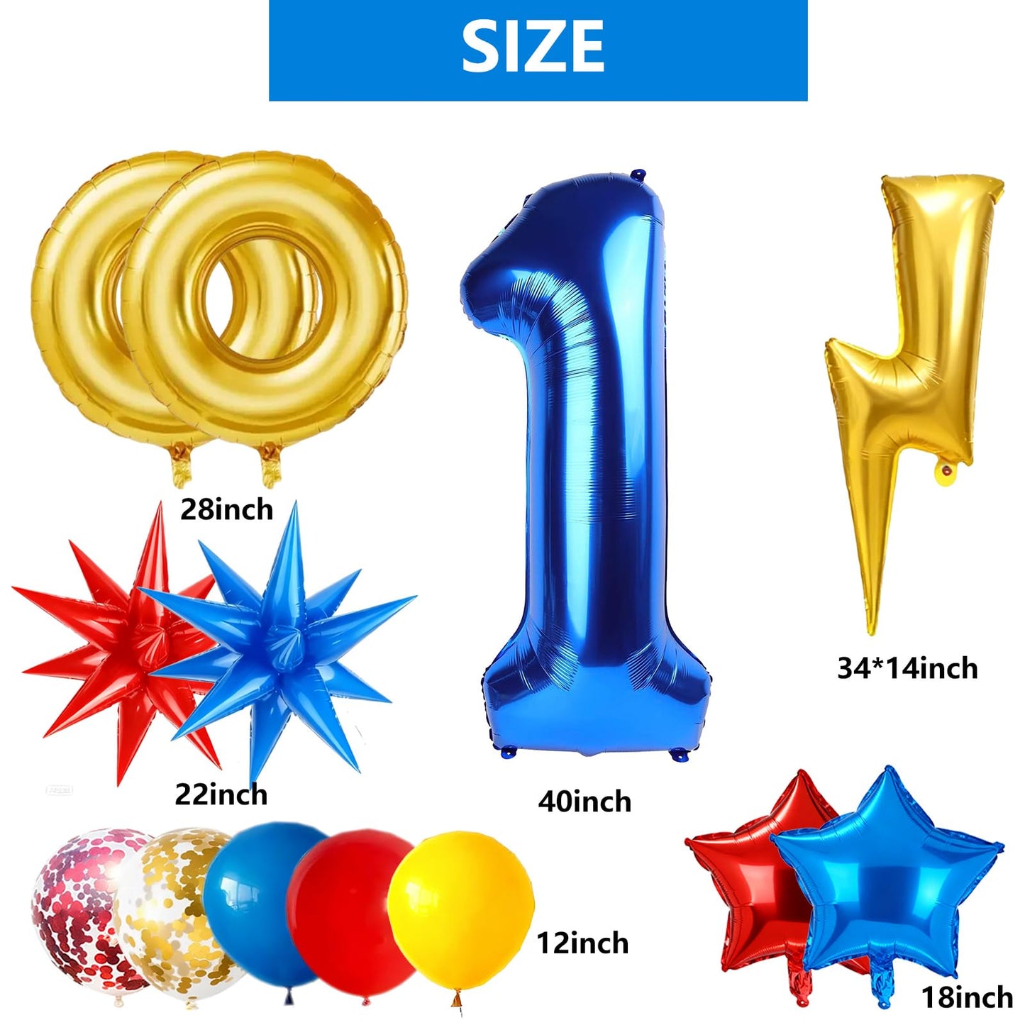 Cartoon Hedgehog Birthday Decorations,40 Inch Blue Number 5 Birthday Decorations?Big Gold Ring Lightning Balloons Red Blue Boom Star Balloons