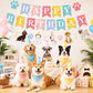 Dog Birthday Decorations Banner, Happy Birthday Puppy Banner with Paw Print, Bone and Dog Cutouts Garland, Pastel Pet Birthday Party Supplies for Boy