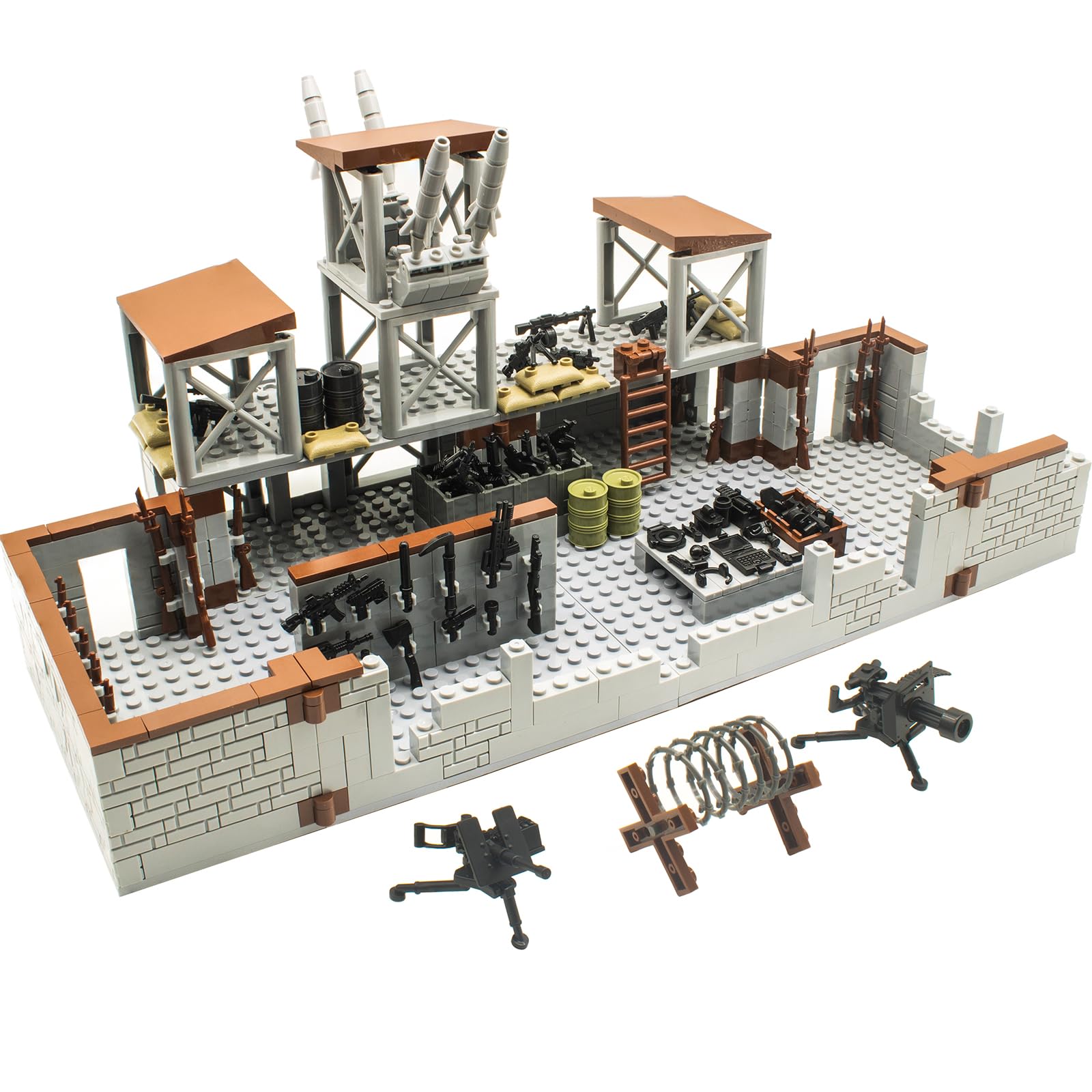 Gonsausola 500+ Pcs Military Base Building Brick Sets Include Defence Base Guard Tower for Army Mini Figures, Weapon Pack Accessories Kits Toys, Guns