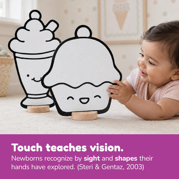 High-Contrast Black & White 3D Kawaii Desserts - Builds Baby Vision Books Can't. Then Toddler Motor Skills for School. Re-Colorable Cupcake
