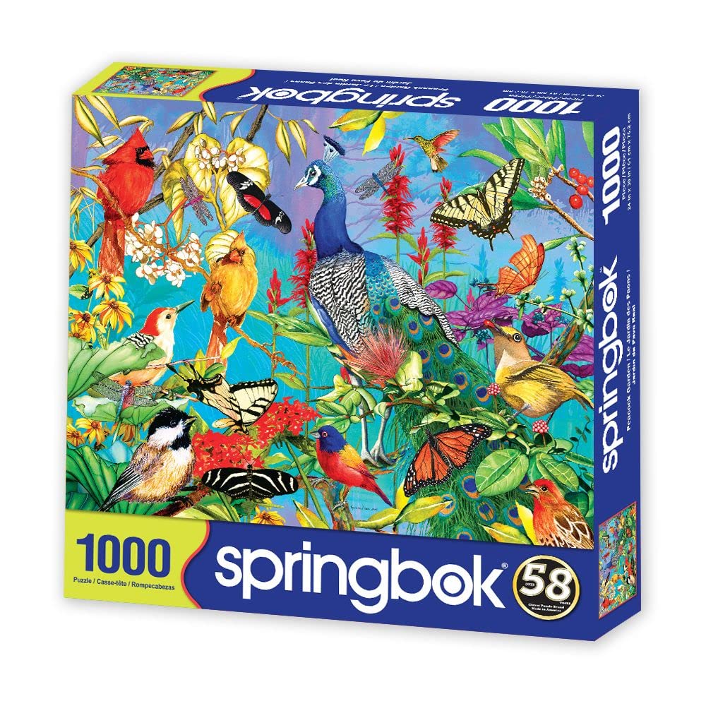 Springbok Peacock Garden 1000 Piece Jigsaw Puzzle for Adults - Unique Cut Pieces - Made in USA