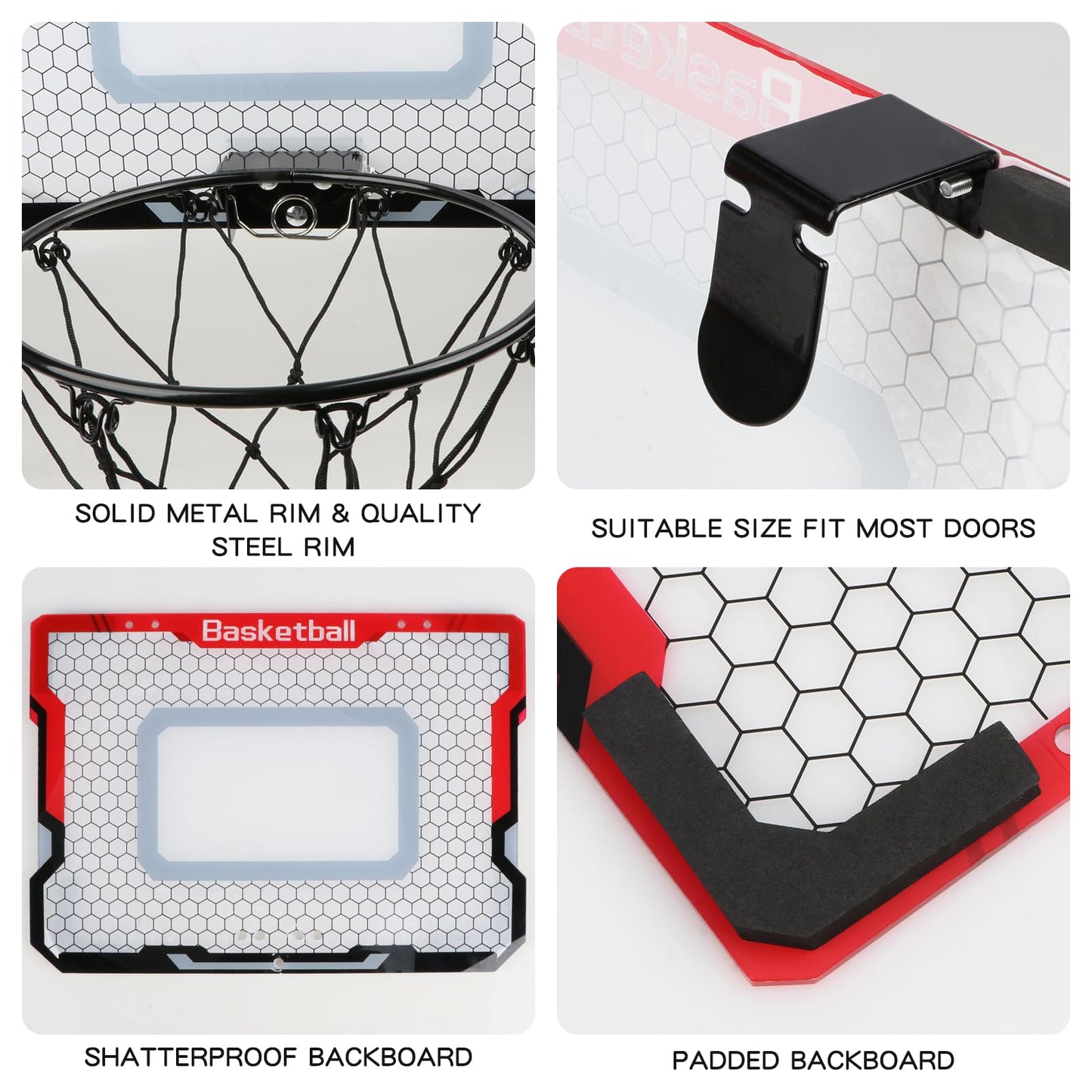 Canuan Indoor Basketball Hoop with 2 Balls & Complete Accessories, Over The Door & Mini Hoop for Kids & Adults
