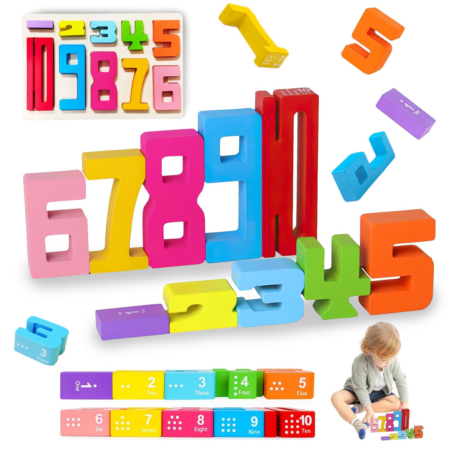 DLAIUSMALL Number Blocks Toys for Kids,Wooden Number Building Blocks, Digital Building Blocks,Balance Competition Game,Math Learning Educational Gift
