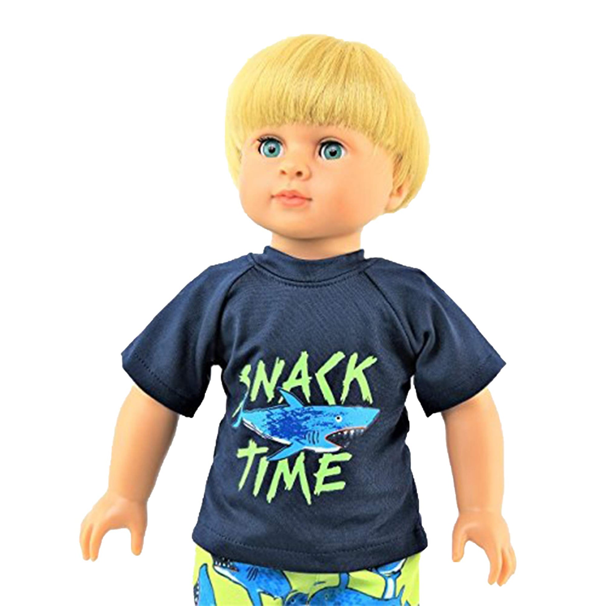 American Fashion World Boy’s Shark Snack Time Rash Guard and Swim Trunk for 18-Inch Dolls | Premium Quality & Trendy Design
