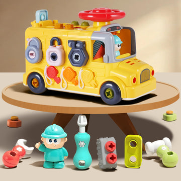 iPlay, iLearn Toddler Busy Bus Toy, Kids Take Apart School Bus W/Tools, Steering Wheel & Gears, Push Go Assemble Truck, STEM Learning Fine Motor