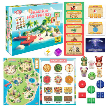 The Fidget Game Fraction Food Frenzy, Fractions Game for Kids, Grades 1-3, Ages 6-9, Math Board Game, Identify Halves, Fourths & Part-to-Whole
