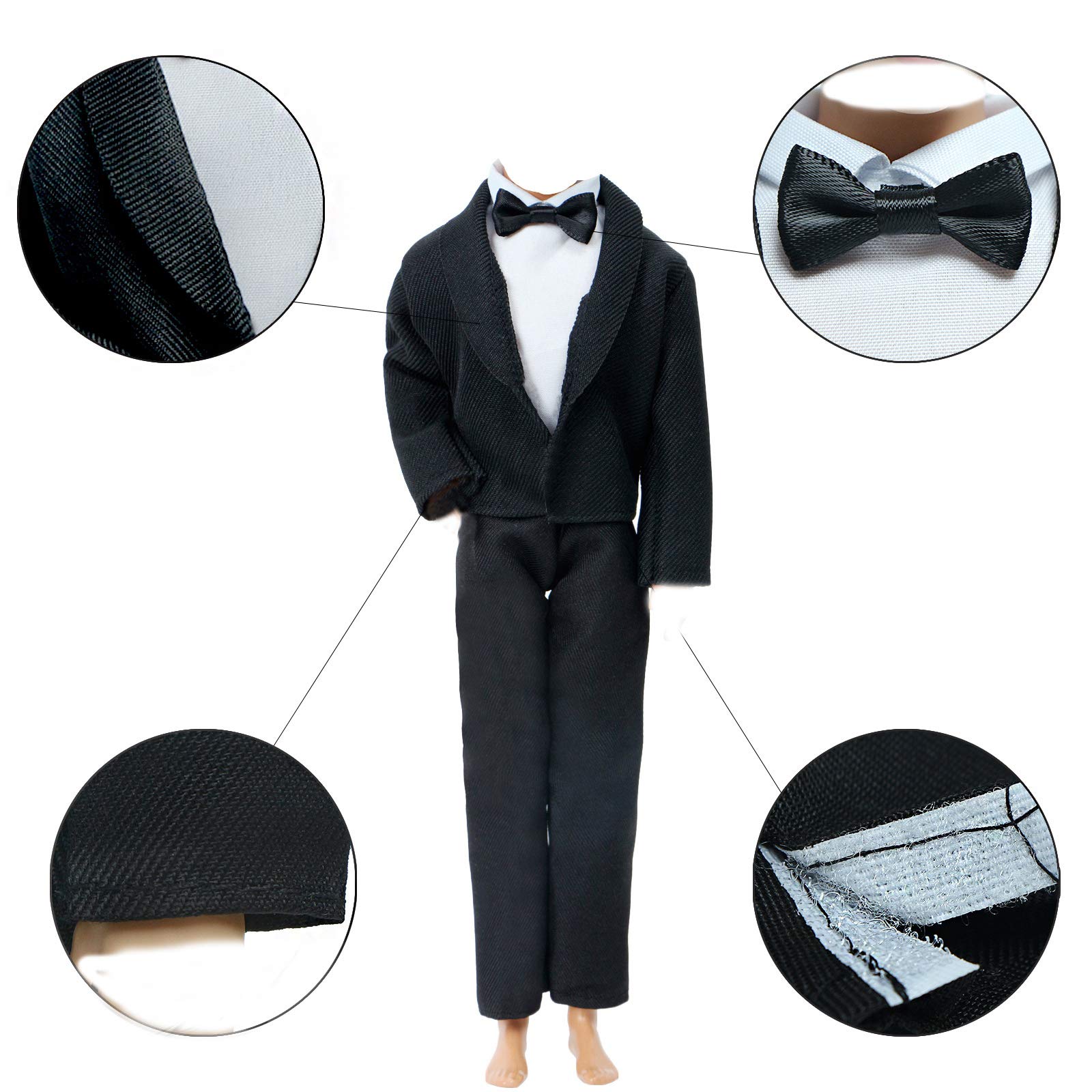 BJDBUS 2 Sets Formal Office Suits Including Black Coat , White Coat , White Shirt with Bow-Knot , Black Trousers Groom Wedding Tuxedo for 11.5 Inch