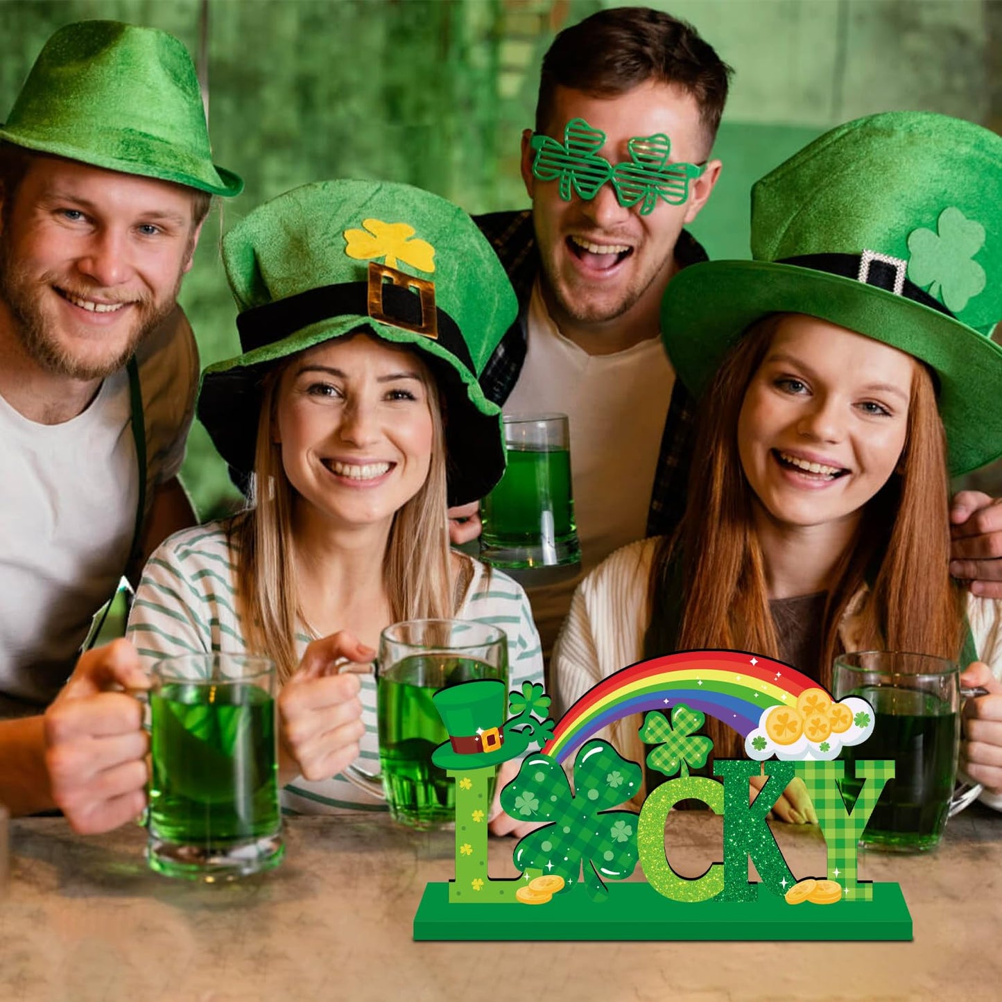 St Patricks Day Table Decorations Wooden Centerpieces,11.8x 6.5inch Green Saint Patricks Day Table Decorations Lucky Shamrock Style St Patricks Day