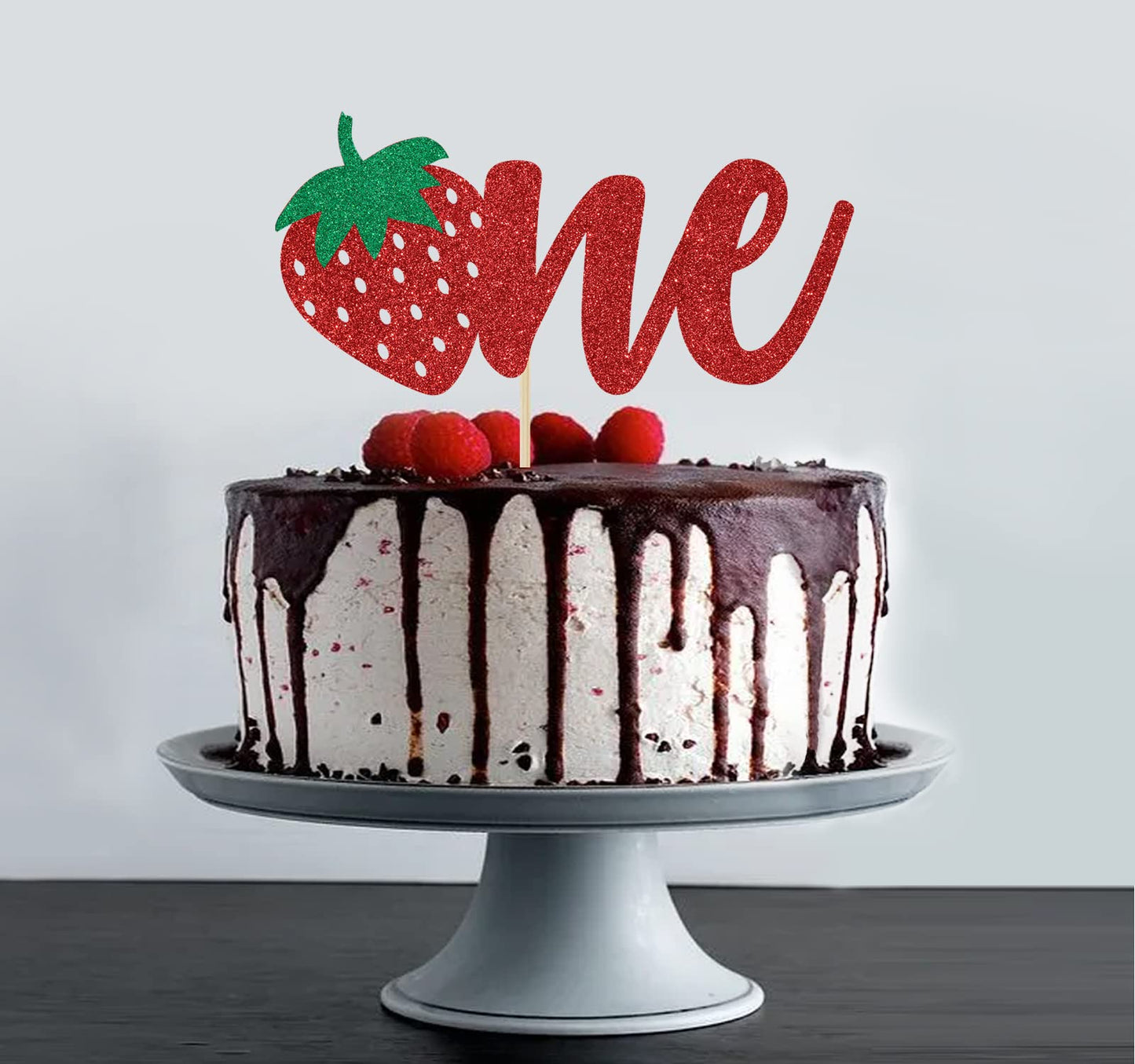 Red Glitter Strawberry One Cake Topper, Berry 1st Birthday/A Sweet Little Berry is on the Way, StrawberryThemed Baby's 1st Birthday Baby Shower Party