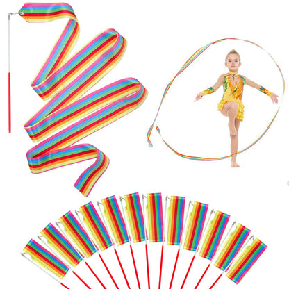 HiUnicorn 12PCS Rainbow Party Favors Dance Ribbons for Kids Circus Carnival Rhythmic Gymnastics Birthday Party Decoration Supplies, Ribbon Baton