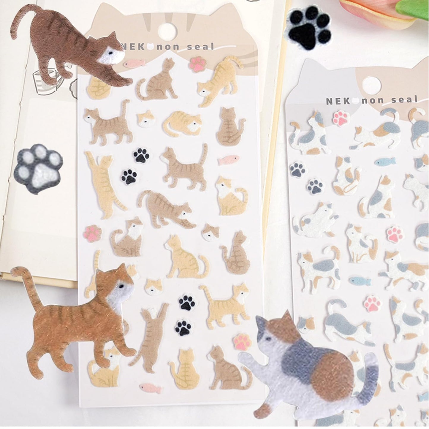 4 Sets of cat Felt Stickers Suitable for Adult and Children's Items Such as scrapbooks, Diaries, Craft and Art Magazines, Cute Stickers