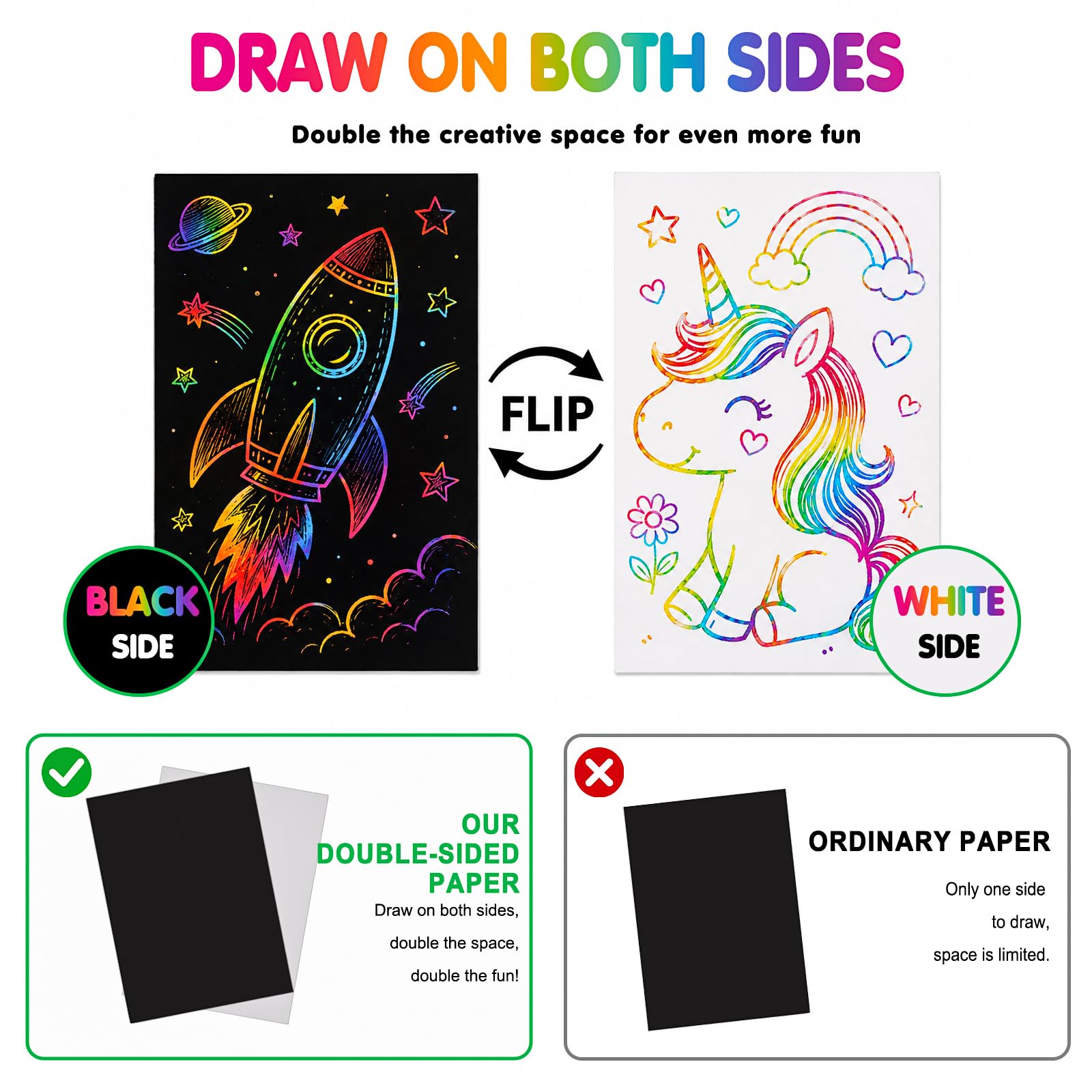 Minyaluck Rainbow Scratch Art Paper Kit-90 Pcs 6.5"x4.7"Double-Sided Black & White Magic Scratch Off Art Craft Supplies Kits