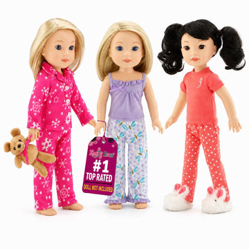 Emily Rose 14 & 14.5 Inch Doll 8-Piece Pajama Bundle | Seasonal PJs Gift Set with Teddy Bear and Bunny Slippers | USA Brand 14” Doll Pajamas | Fits