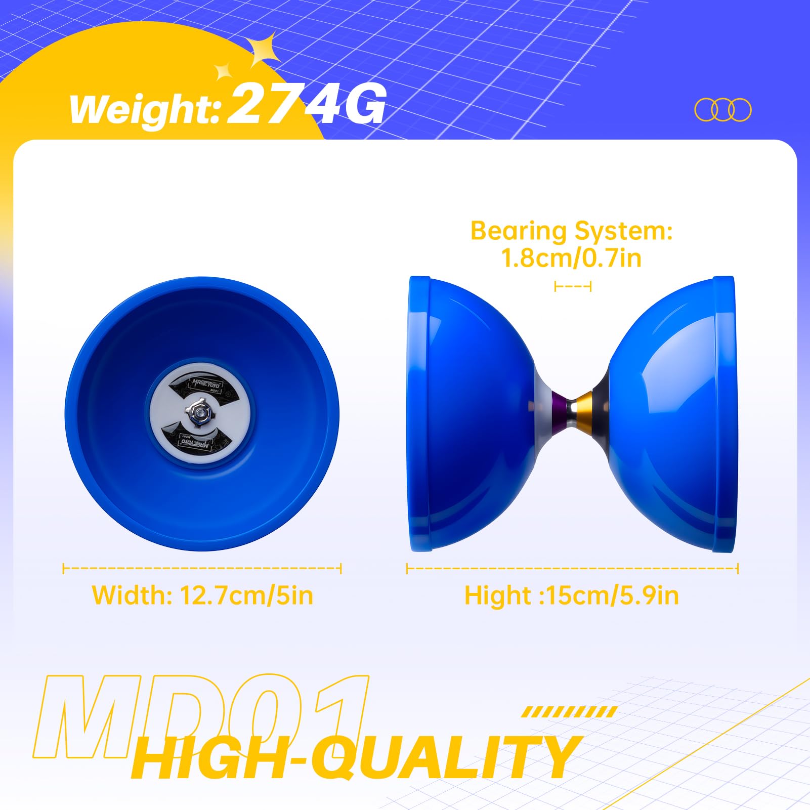 MAGICYOYO Pro Triple Bearing Diabolo Yoyo for Kids 8-12 & Adults - Blue