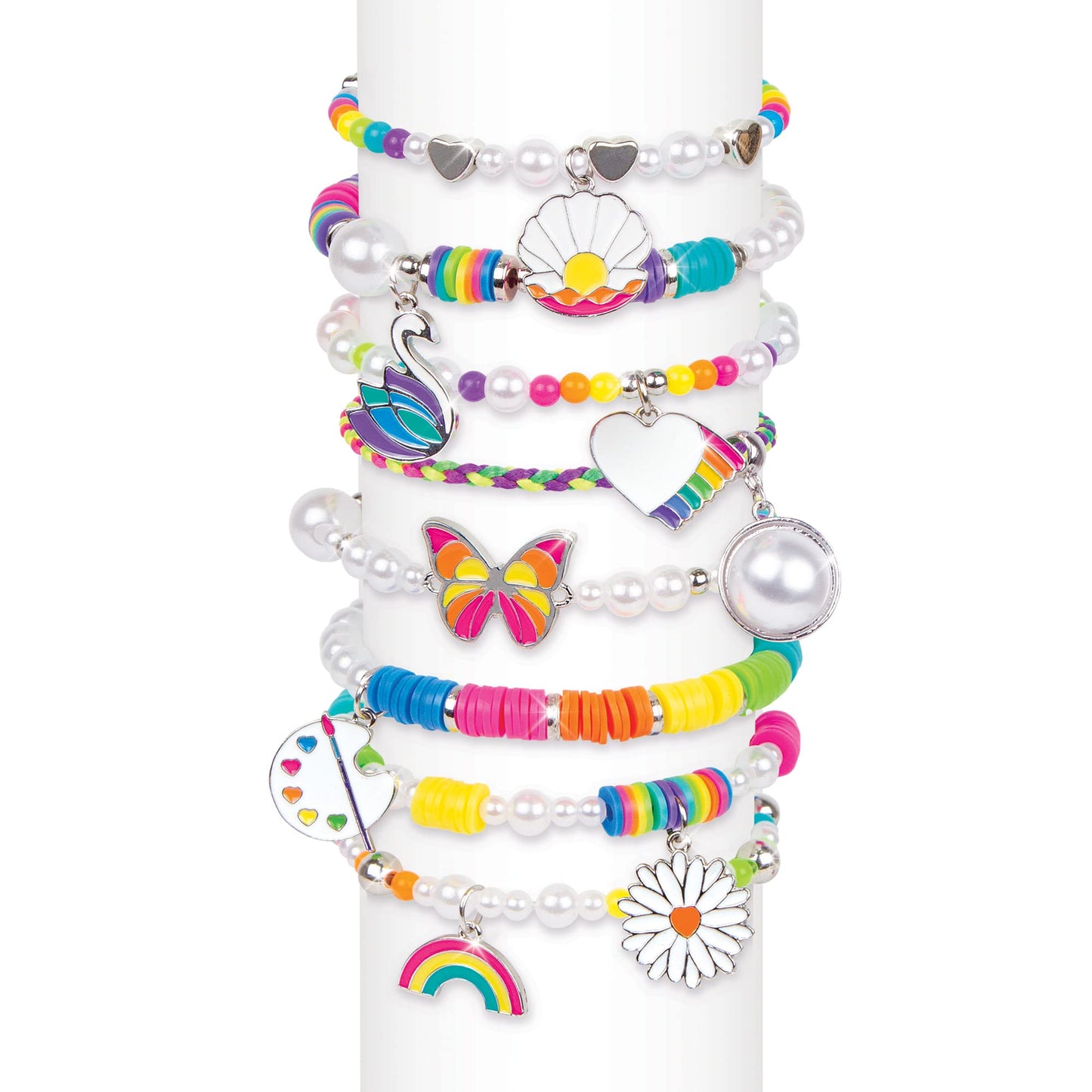 Make It Real: Rainbows & Pearls DIY Jewelry - Make 8 Fashionable Bracelets Using Awesome Rainbow Themed Charms & Beads, 598 Pieces Included, Kids Ages