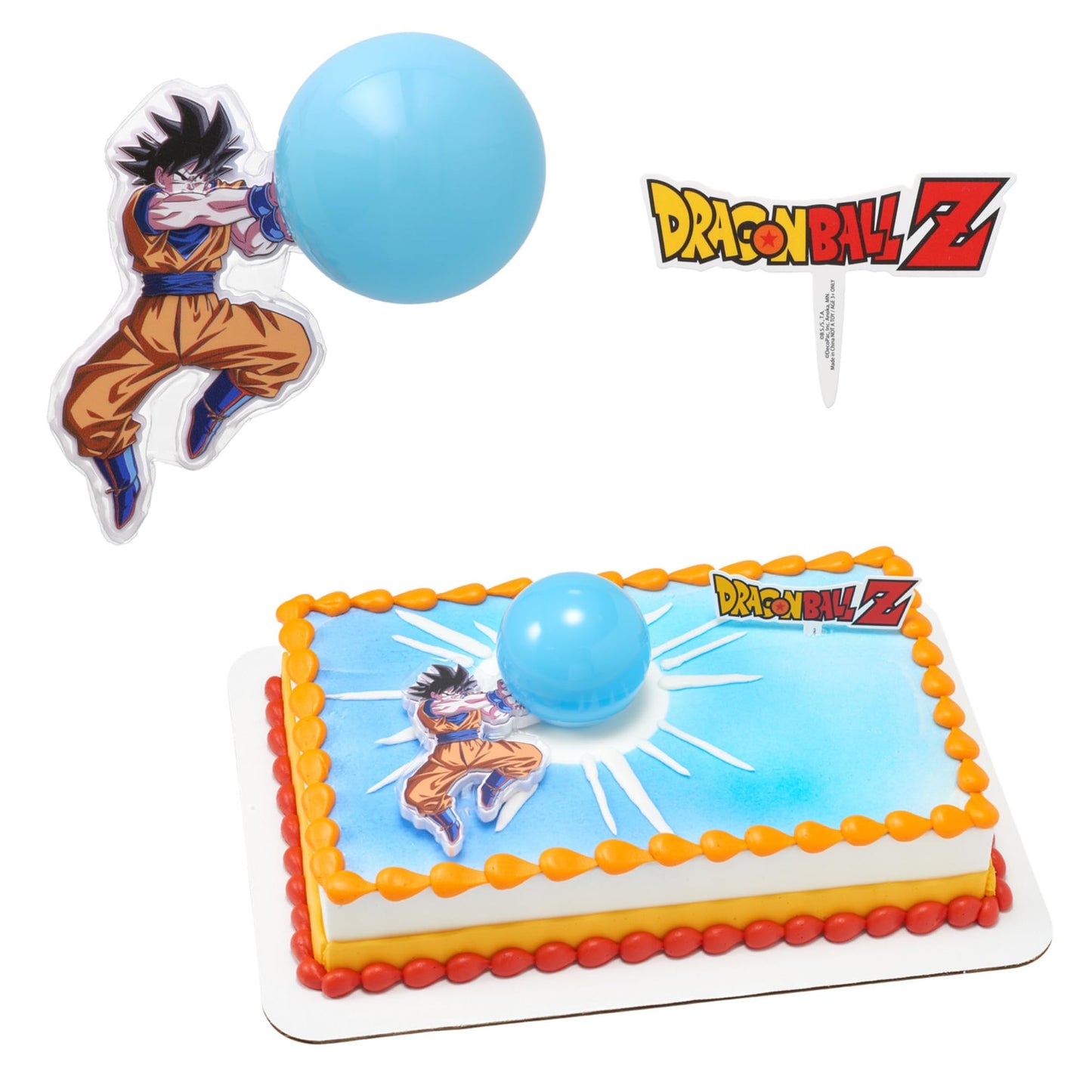 Dragon Ball Z Cake Topper | Light Up Goku & Spirit Blast Decoration With Pic | Ready To Use Birthday Cake Topper, Batteries Included - 2 Piece Set
