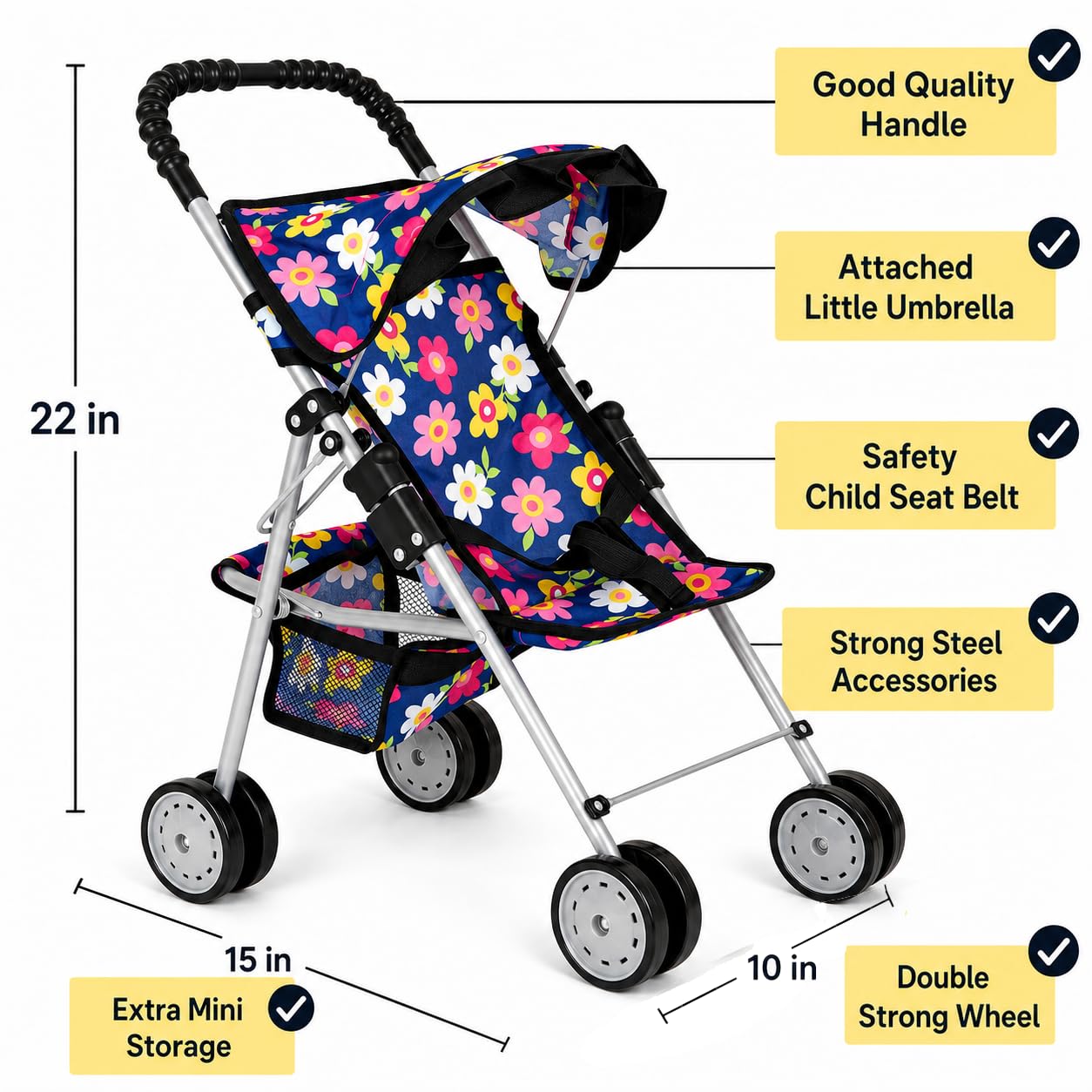 fash n kolor, My First Baby Doll Stroller with Flower Design with Basket in The Bottom- 2 Free Magic Bottles Included