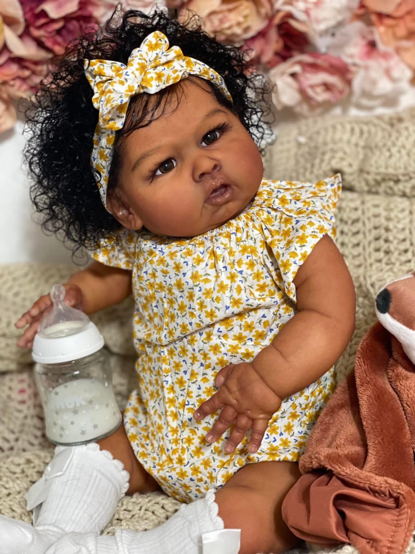Hengluck Realistic Reborn Baby Dolls Black Girl 24 Inch Baby Soft Body Lifelike African American Newborn Baby Dolls Girl Looks Like a Real Baby Kids