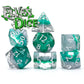 Gate Keeper Games & Dice: Eclipse Dice Elven - 7 Piece RPG Dice Set, Silver & Sylvan Green, 7 Resin Dice for Role Playing Games, 4-Layered Polyhedral